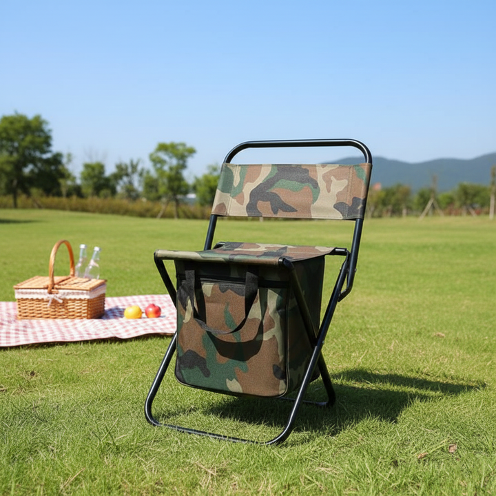 Contemporary Industrial Rectangular Oxford Fabric Steel Pipe Foldable Camping Chair Backrest Armless For Garden & Outdoor Patio | Kalsten