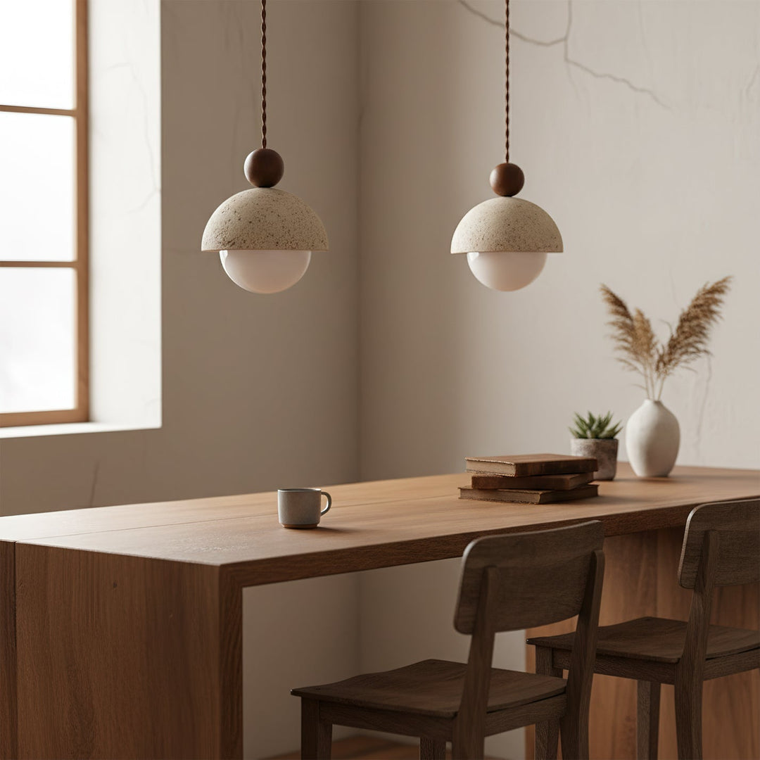 Pendant Light Travertine Glass Dome 5.9 in Beige Indoor Dining Kitchen Hanging Fixture Modern Lighting Decor | Kalsten