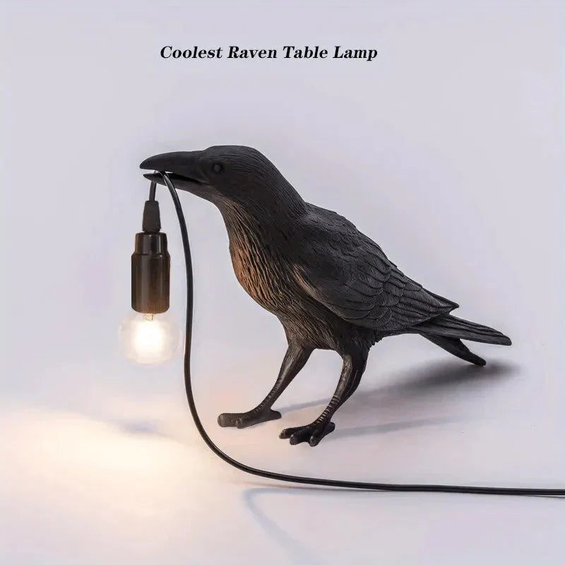 E14-Bulb with Plug Gothic Raven Lamp Vintage Resin Bird Lamp for Nightstand, Office, Living Room Farmhouse Art Deco Style | Kalsten