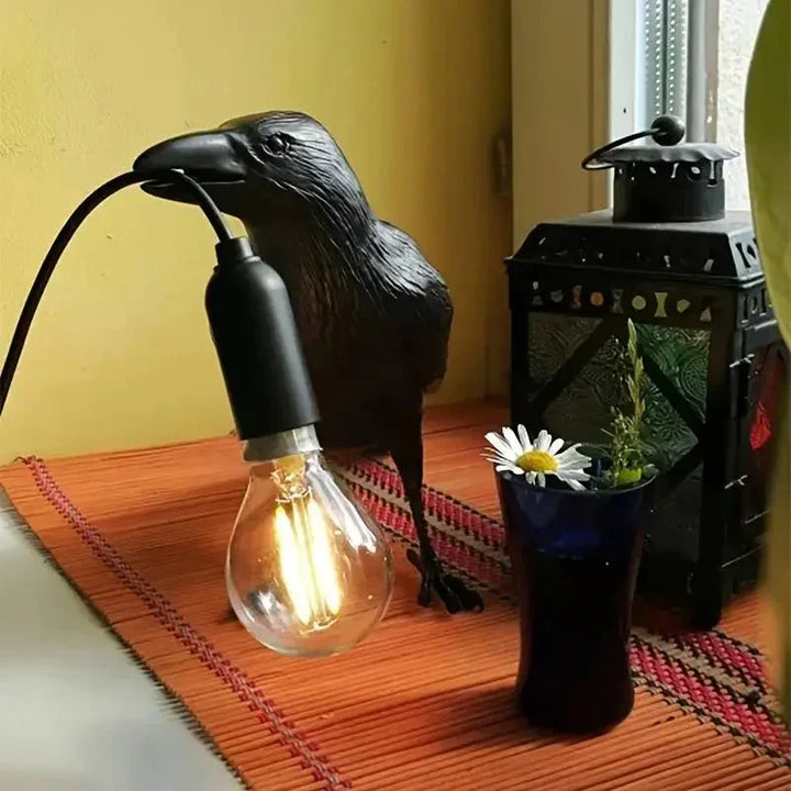 E14-Bulb with Plug Gothic Raven Lamp Vintage Resin Bird Lamp for Nightstand, Office, Living Room Farmhouse Art Deco Style | Kalsten