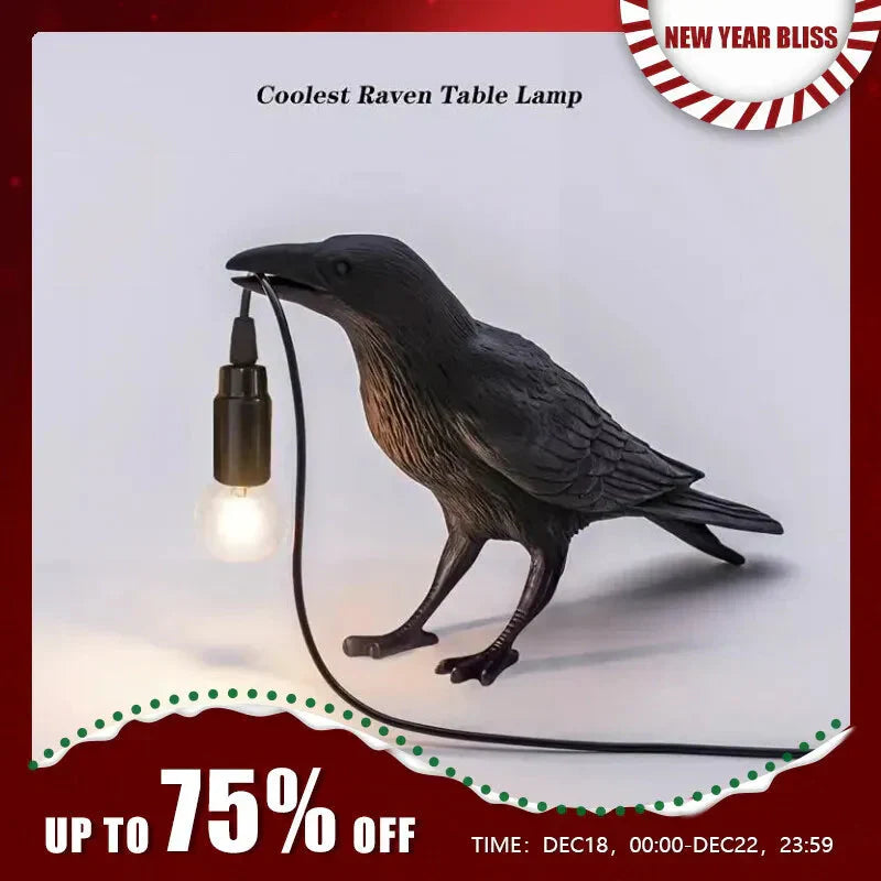 E14-Bulb with Plug Gothic Raven Lamp Vintage Resin Bird Lamp for Nightstand, Office, Living Room Farmhouse Art Deco Style | Kalsten