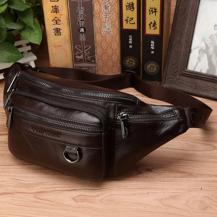 Kalsten | Genuine Cowhide Leather Waist Bag for Men – Large Capacity Fanny Pack, Belt & Crossbody Travel Bag