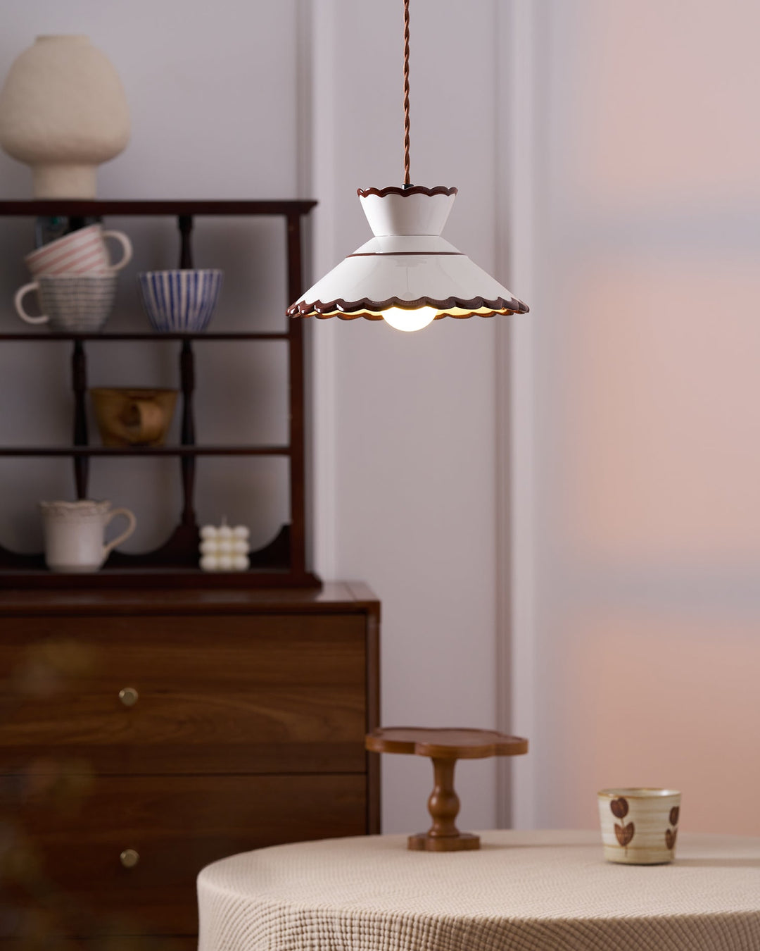 Pendant Light Ceramic 9.6 in Cream Vintage Dining Room Kitchen Island Hanging Ceiling Lamp | Kalsten