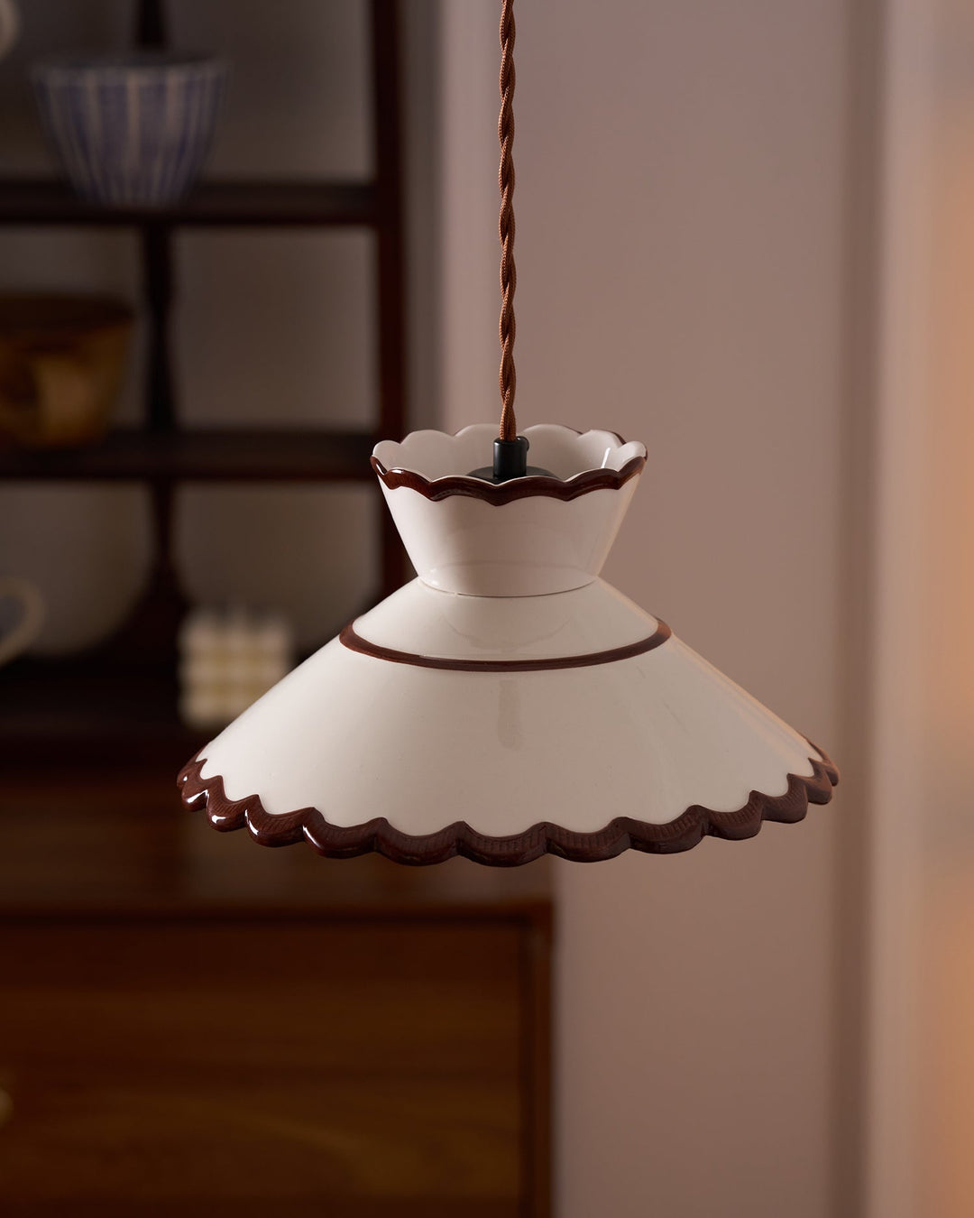 Pendant Light Ceramic 9.6 in Cream Vintage Dining Room Kitchen Island Hanging Ceiling Lamp | Kalsten