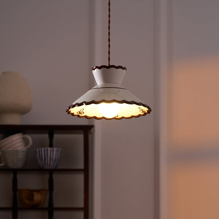 Pendant Light Ceramic 9.6 in Cream Vintage Dining Room Kitchen Island Hanging Ceiling Lamp | Kalsten