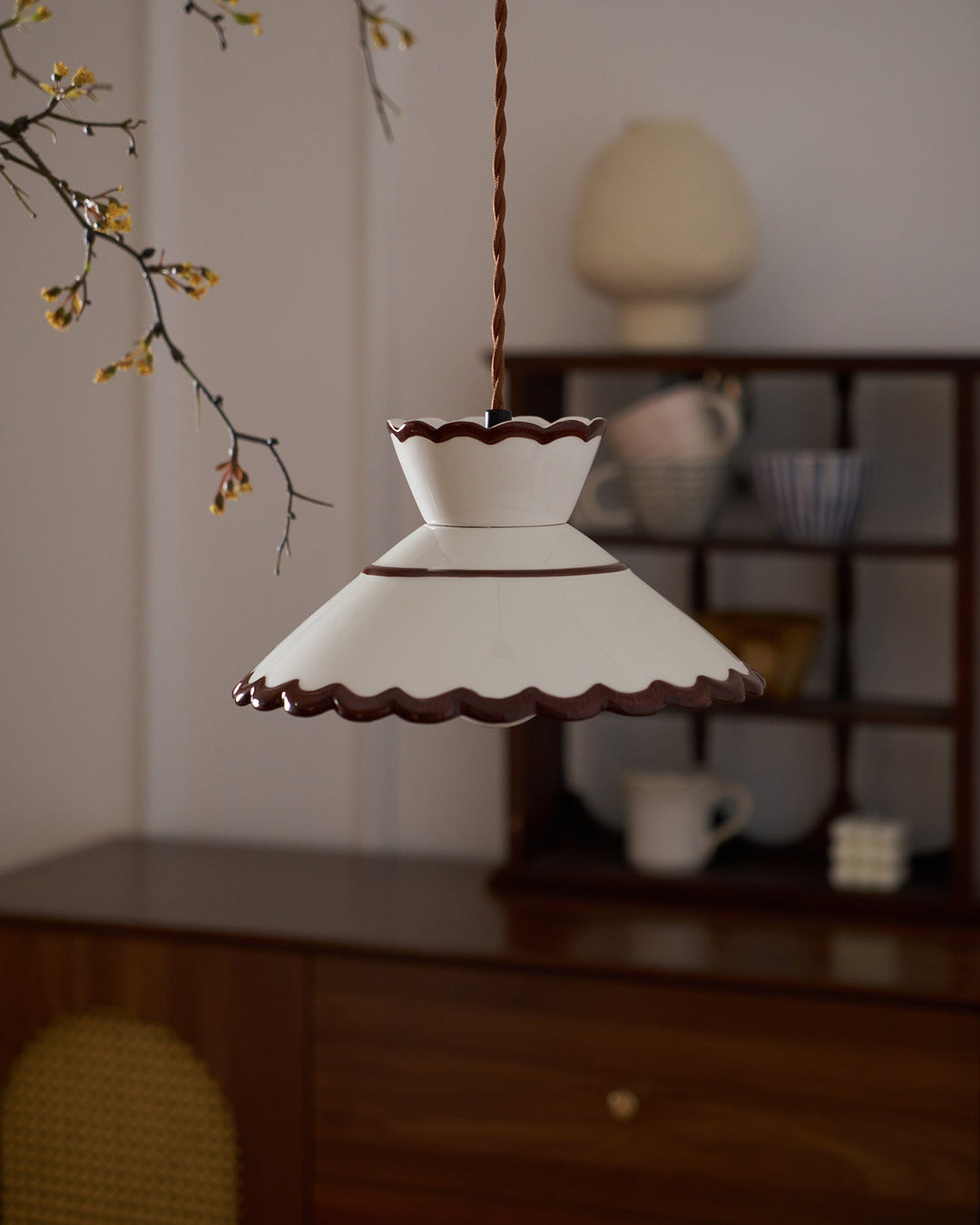 Pendant Light Ceramic 9.6 in Cream Vintage Dining Room Kitchen Island Hanging Ceiling Lamp | Kalsten