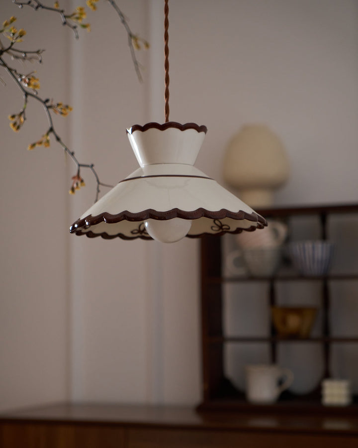 Pendant Light Ceramic 9.6 in Cream Vintage Dining Room Kitchen Island Hanging Ceiling Lamp | Kalsten