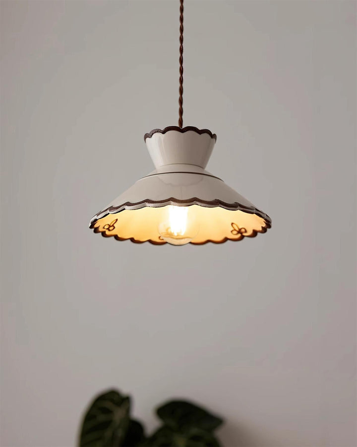 Pendant Light Ceramic 9.6 in Cream Vintage Dining Room Kitchen Island Hanging Ceiling Lamp | Kalsten