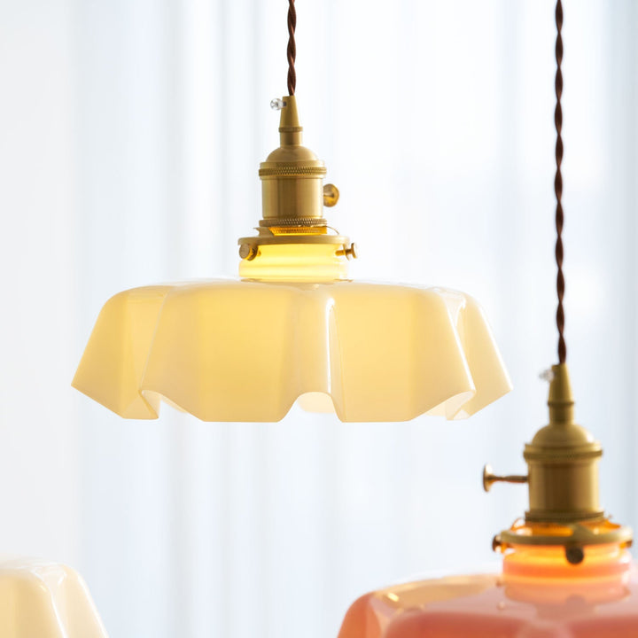 Ceramic Pendant Light 9.8 in x 5.1 in Adjustable Ceiling Indoor White Beige Pink Blue Vintage Lampshade | Kalsten