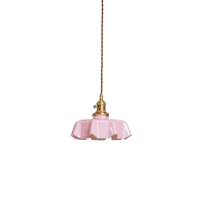 Ceramic Pendant Light 9.8 in x 5.1 in Adjustable Ceiling Indoor White Beige Pink Blue Vintage Lampshade | Kalsten
