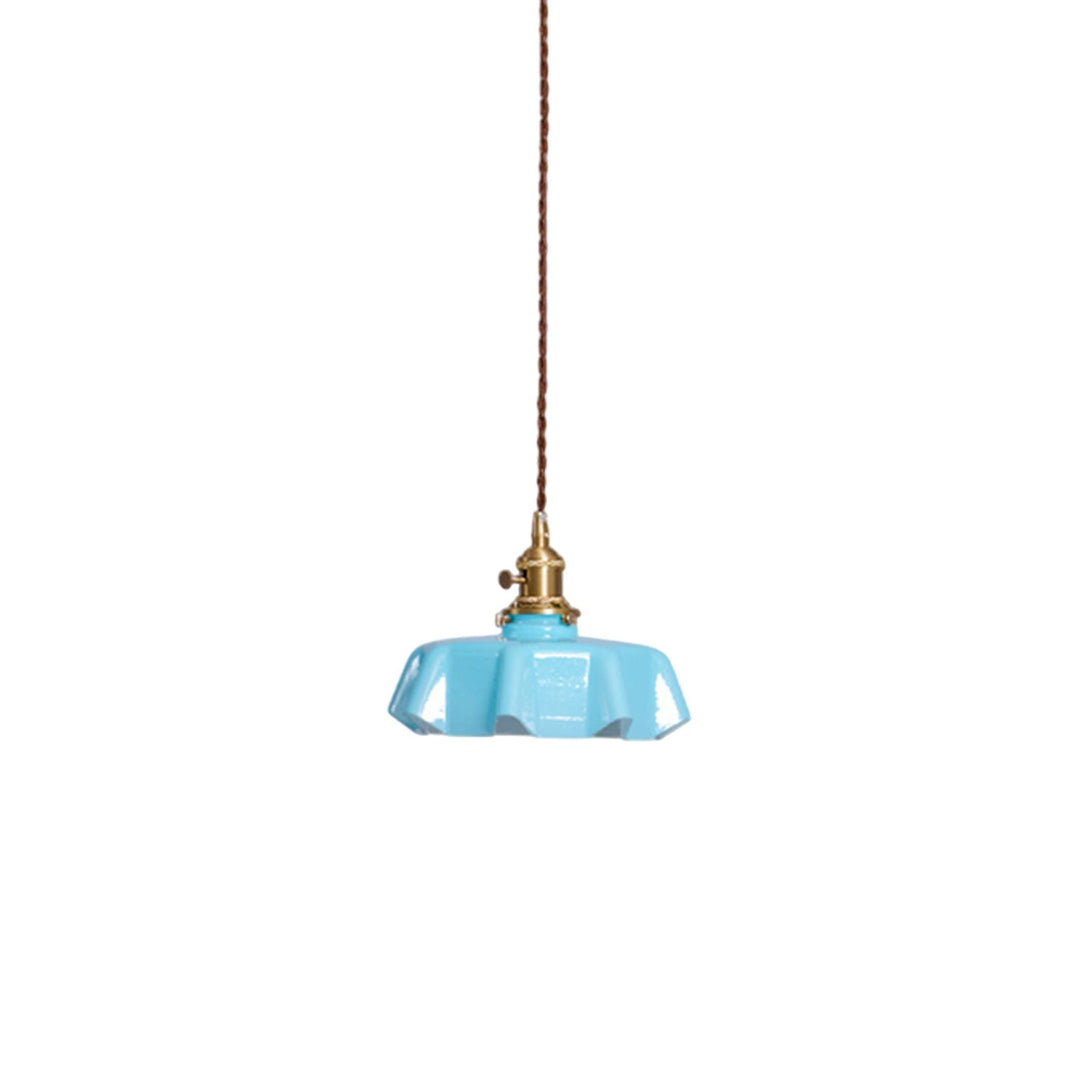 Ceramic Pendant Light 9.8 in x 5.1 in Adjustable Ceiling Indoor White Beige Pink Blue Vintage Lampshade | Kalsten