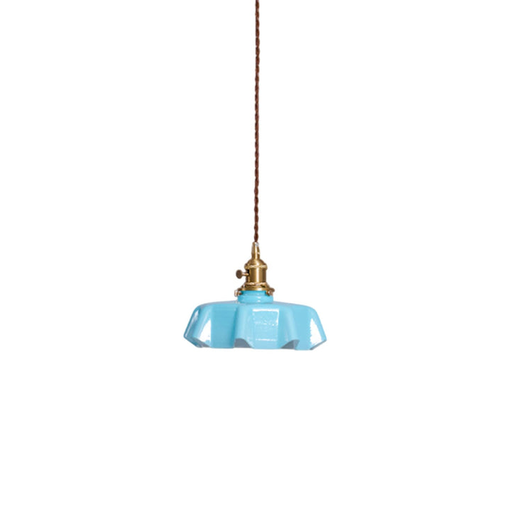 Ceramic Pendant Light 9.8 in x 5.1 in Adjustable Ceiling Indoor White Beige Pink Blue Vintage Lampshade | Kalsten