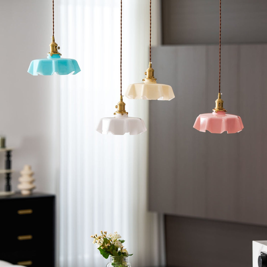 Ceramic Pendant Light 9.8 in x 5.1 in Adjustable Ceiling Indoor White Beige Pink Blue Vintage Lampshade | Kalsten