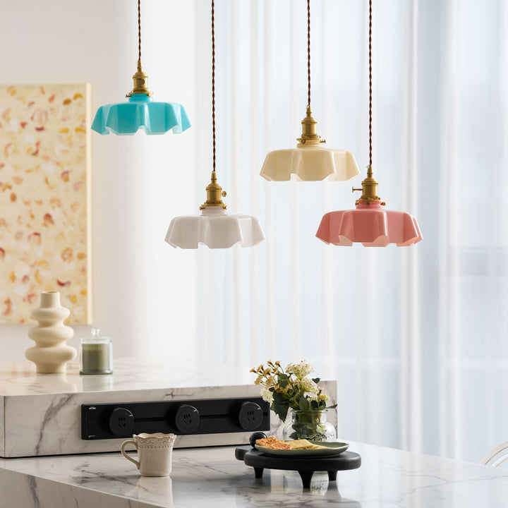 Ceramic Pendant Light 9.8 in x 5.1 in Adjustable Ceiling Indoor White Beige Pink Blue Vintage Lampshade | Kalsten