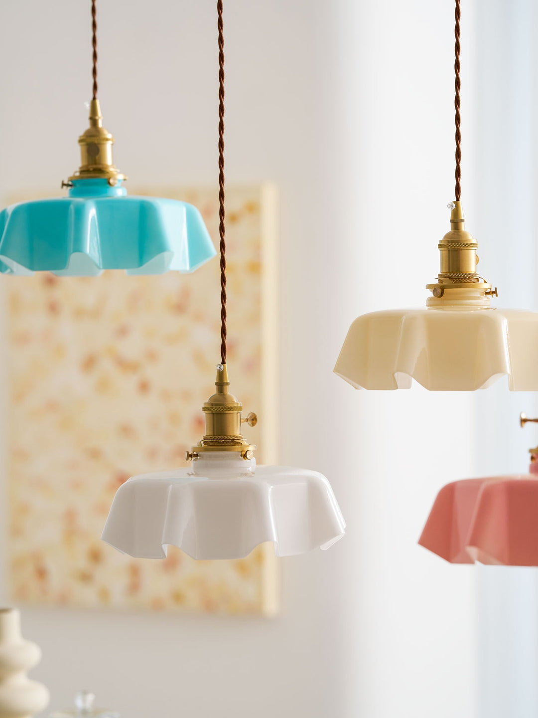 Ceramic Pendant Light 9.8 in x 5.1 in Adjustable Ceiling Indoor White Beige Pink Blue Vintage Lampshade | Kalsten