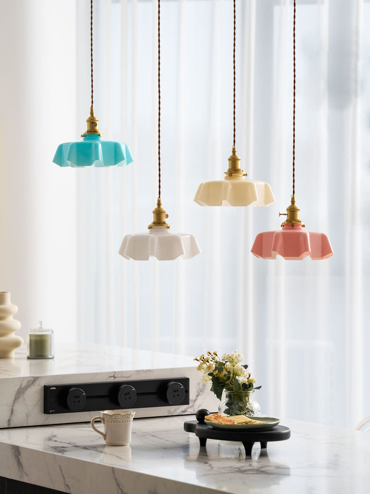 Ceramic Pendant Light 9.8 in x 5.1 in Adjustable Ceiling Indoor White Beige Pink Blue Vintage Lampshade | Kalsten