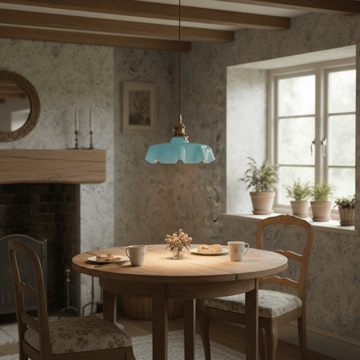 Ceramic Pendant Light 9.8 in x 5.1 in Adjustable Ceiling Indoor White Beige Pink Blue Vintage Lampshade | Kalsten
