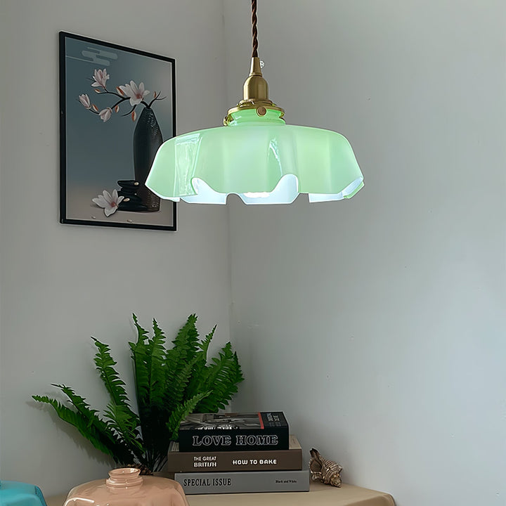 Ceramic Pendant Light 9.8 in x 5.1 in Adjustable Ceiling Indoor White Beige Pink Blue Vintage Lampshade | Kalsten
