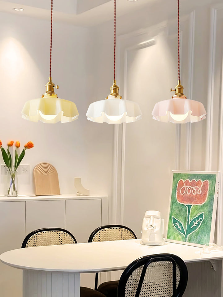 Ceramic Pendant Light 9.8 in x 5.1 in Adjustable Ceiling Indoor White Beige Pink Blue Vintage Lampshade | Kalsten