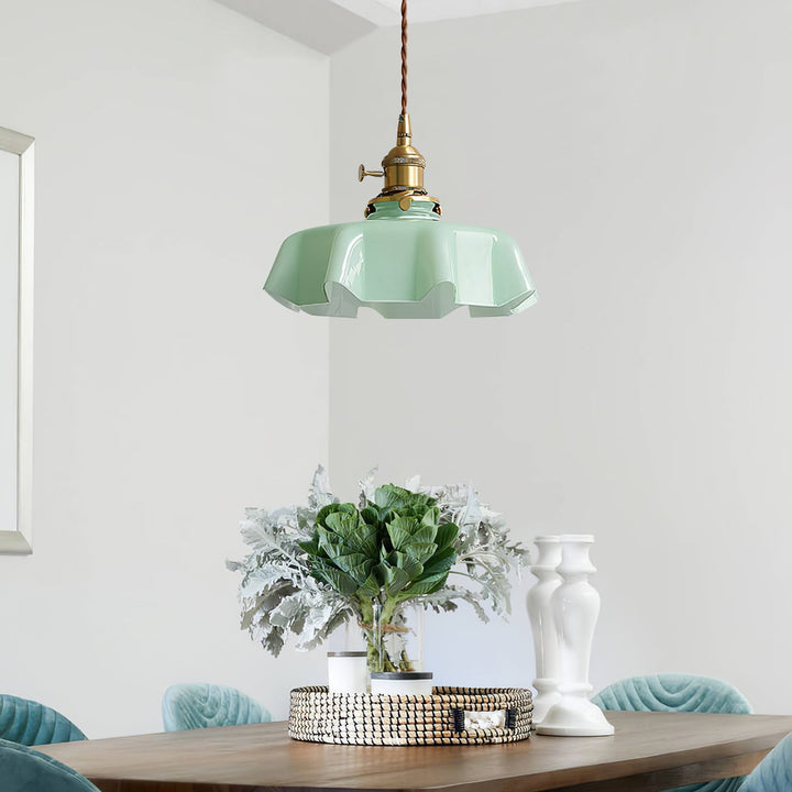 Ceramic Pendant Light 9.8 in x 5.1 in Adjustable Ceiling Indoor White Beige Pink Blue Vintage Lampshade | Kalsten