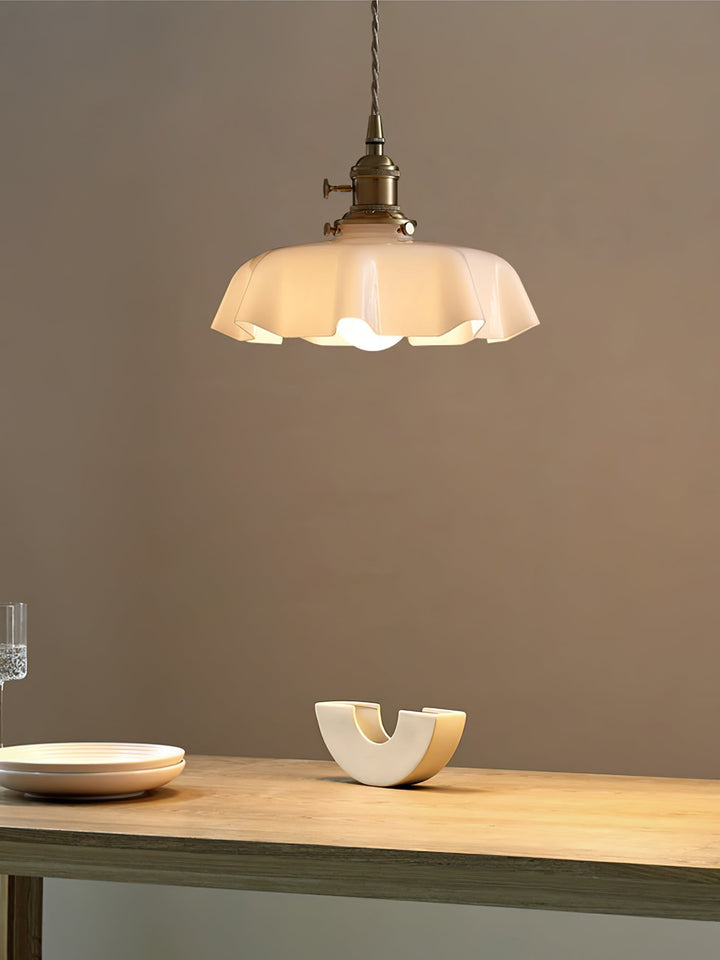 Ceramic Pendant Light 9.8 in x 5.1 in Adjustable Ceiling Indoor White Beige Pink Blue Vintage Lampshade | Kalsten