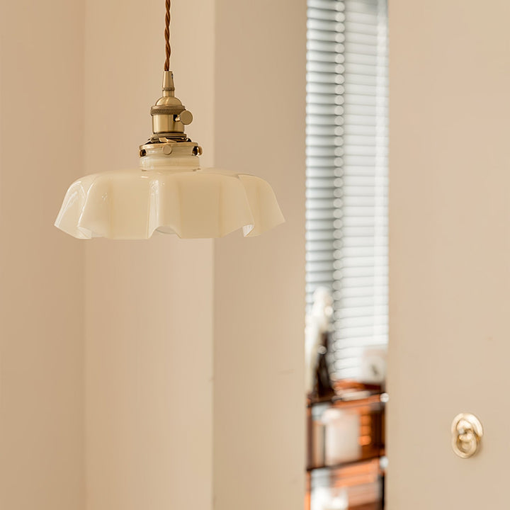 Ceramic Pendant Light 9.8 in x 5.1 in Adjustable Ceiling Indoor White Beige Pink Blue Vintage Lampshade | Kalsten