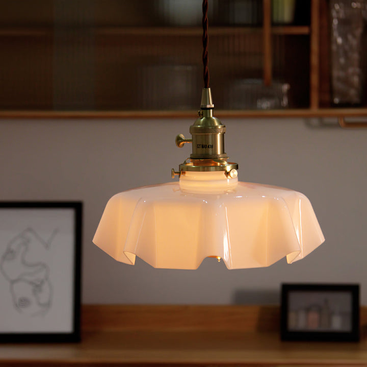 Ceramic Pendant Light 9.8 in x 5.1 in Adjustable Ceiling Indoor White Beige Pink Blue Vintage Lampshade | Kalsten