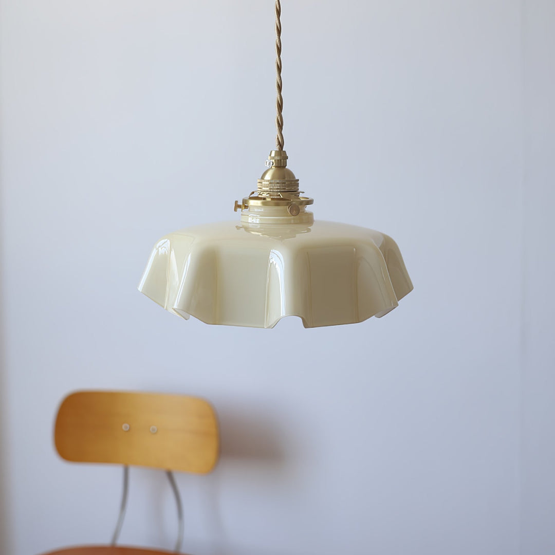 Ceramic Pendant Light 9.8 in x 5.1 in Adjustable Ceiling Indoor White Beige Pink Blue Vintage Lampshade | Kalsten