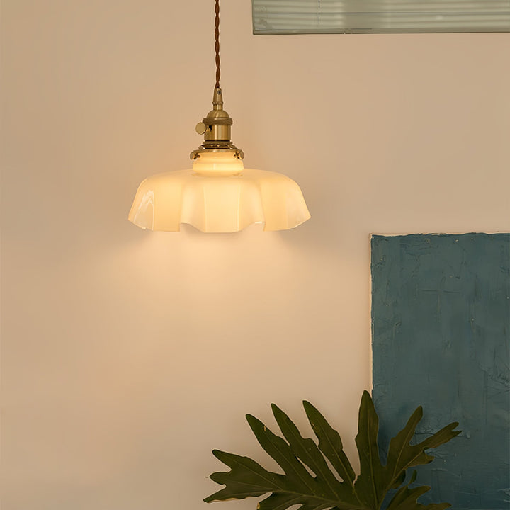 Ceramic Pendant Light 9.8 in x 5.1 in Adjustable Ceiling Indoor White Beige Pink Blue Vintage Lampshade | Kalsten
