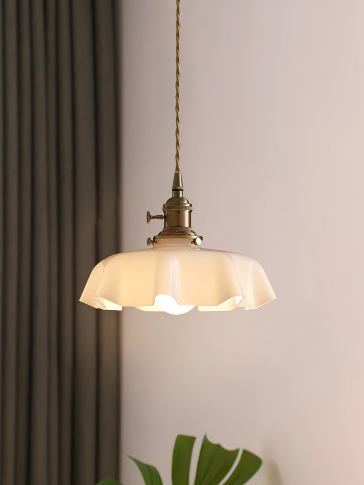 Ceramic Pendant Light 9.8 in x 5.1 in Adjustable Ceiling Indoor White Beige Pink Blue Vintage Lampshade | Kalsten