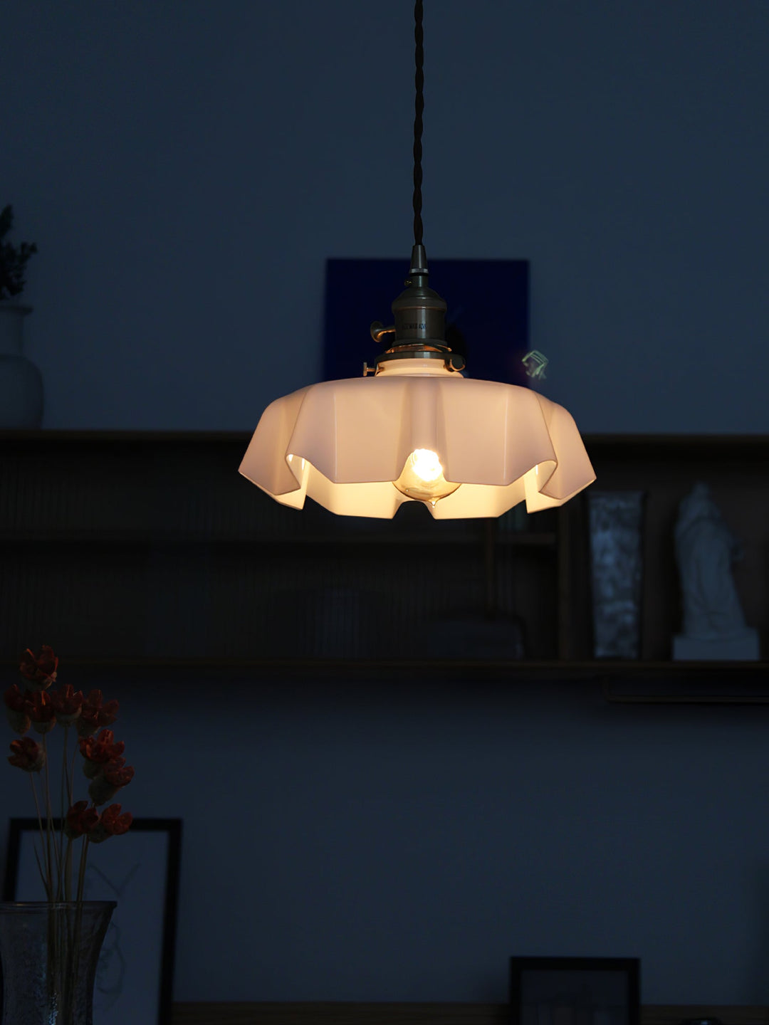 Ceramic Pendant Light 9.8 in x 5.1 in Adjustable Ceiling Indoor White Beige Pink Blue Vintage Lampshade | Kalsten