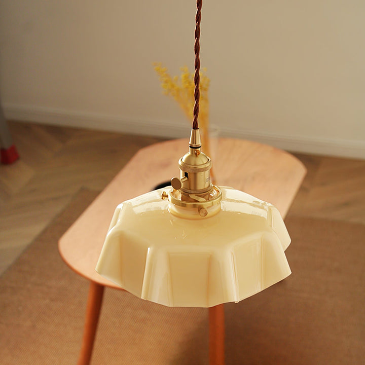 Ceramic Pendant Light 9.8 in x 5.1 in Adjustable Ceiling Indoor White Beige Pink Blue Vintage Lampshade | Kalsten
