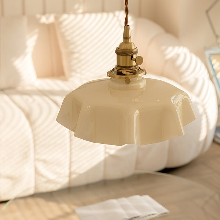Ceramic Pendant Light 9.8 in x 5.1 in Adjustable Ceiling Indoor White Beige Pink Blue Vintage Lampshade | Kalsten