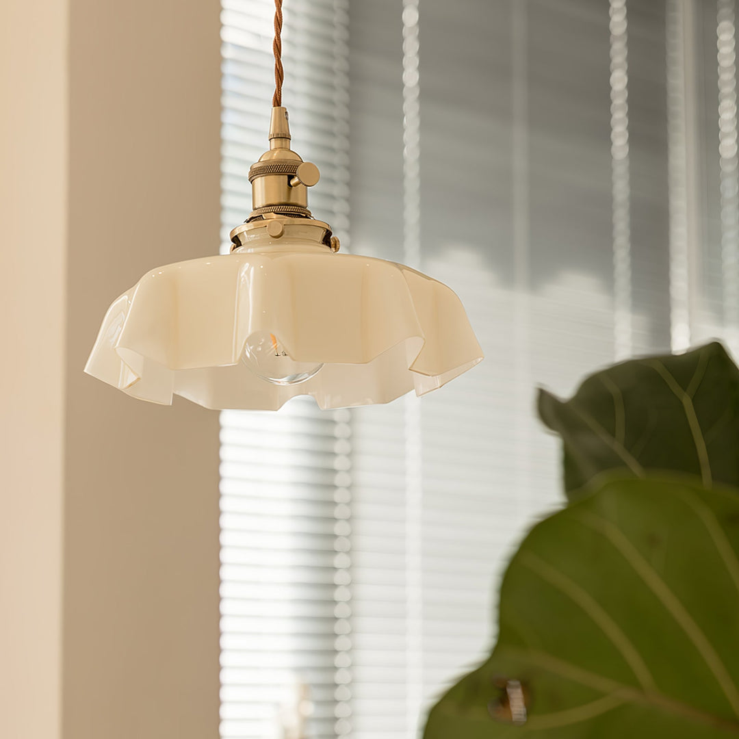 Ceramic Pendant Light 9.8 in x 5.1 in Adjustable Ceiling Indoor White Beige Pink Blue Vintage Lampshade | Kalsten