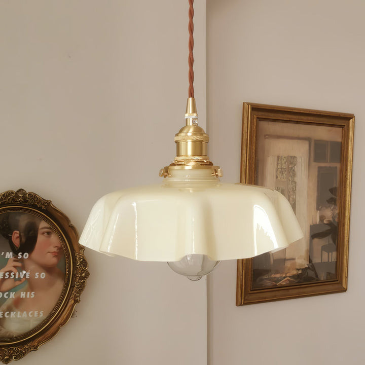 Ceramic Pendant Light 9.8 in x 5.1 in Adjustable Ceiling Indoor White Beige Pink Blue Vintage Lampshade | Kalsten