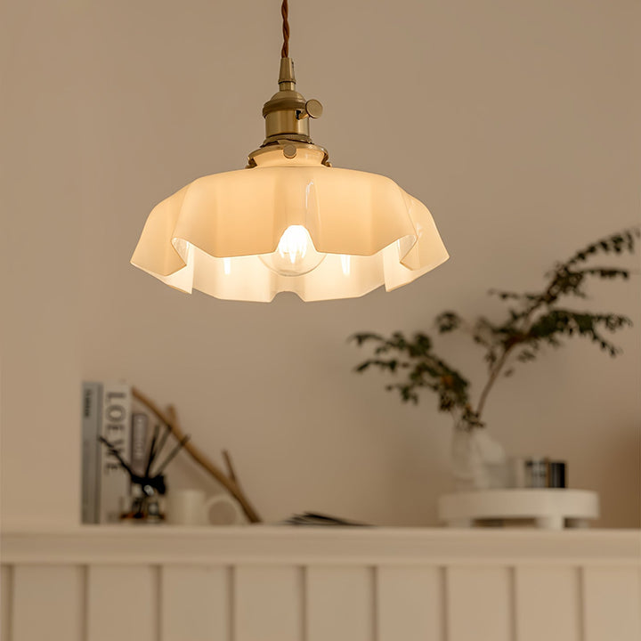 Ceramic Pendant Light 9.8 in x 5.1 in Adjustable Ceiling Indoor White Beige Pink Blue Vintage Lampshade | Kalsten