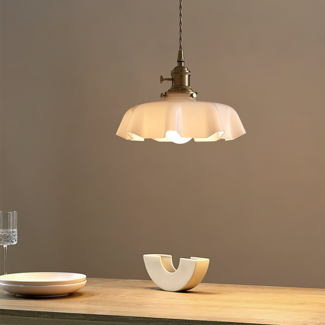 Ceramic Pendant Light 9.8 in x 5.1 in Adjustable Ceiling Indoor White Beige Pink Blue Vintage Lampshade | Kalsten