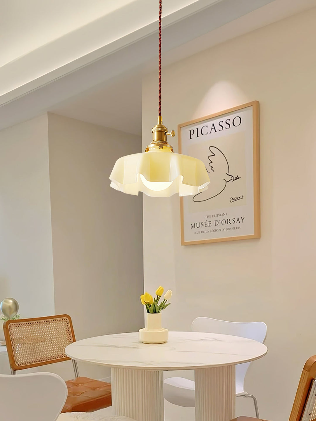 Ceramic Pendant Light 9.8 in x 5.1 in Adjustable Ceiling Indoor White Beige Pink Blue Vintage Lampshade | Kalsten
