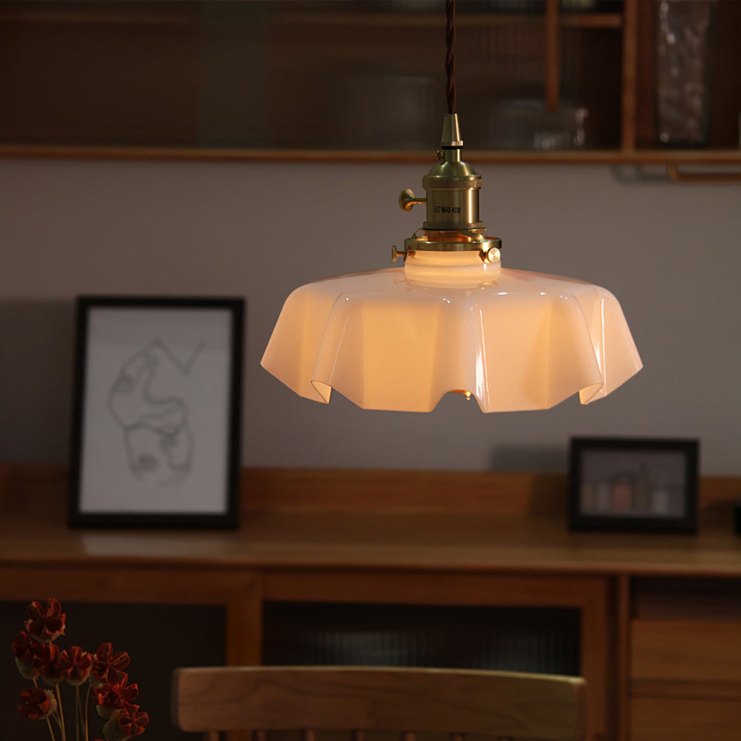 Ceramic Pendant Light 9.8 in x 5.1 in Adjustable Ceiling Indoor White Beige Pink Blue Vintage Lampshade | Kalsten