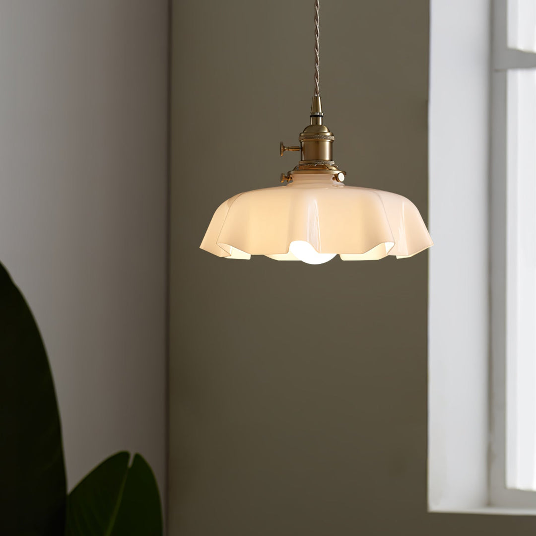 Ceramic Pendant Light 9.8 in x 5.1 in Adjustable Ceiling Indoor White Beige Pink Blue Vintage Lampshade | Kalsten