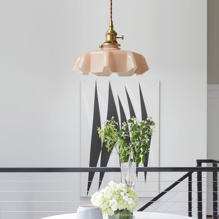 Ceramic Pendant Light 9.8 in x 5.1 in Adjustable Ceiling Indoor White Beige Pink Blue Vintage Lampshade | Kalsten