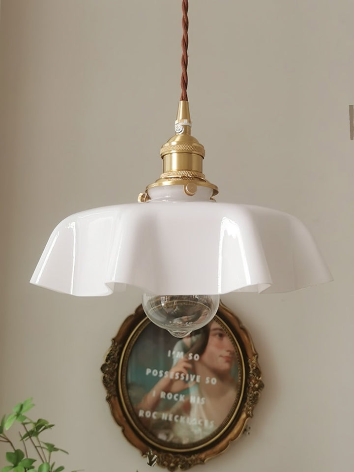Ceramic Pendant Light 9.8 in x 5.1 in Adjustable Ceiling Indoor White Beige Pink Blue Vintage Lampshade | Kalsten
