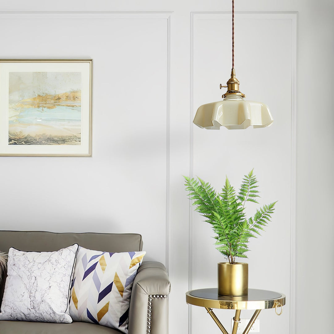 Ceramic Pendant Light 9.8 in x 5.1 in Adjustable Ceiling Indoor White Beige Pink Blue Vintage Lampshade | Kalsten