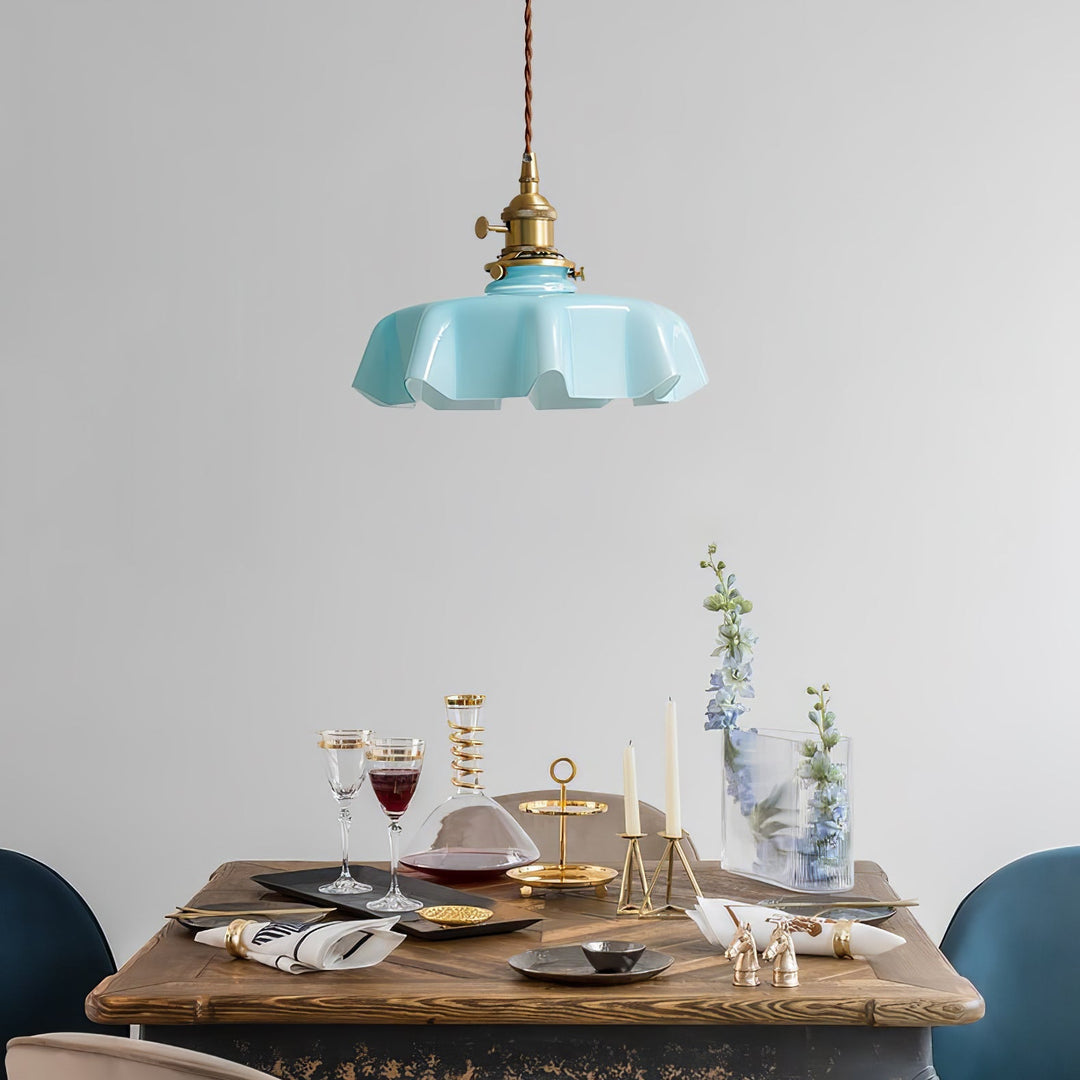 Ceramic Pendant Light 9.8 in x 5.1 in Adjustable Ceiling Indoor White Beige Pink Blue Vintage Lampshade | Kalsten