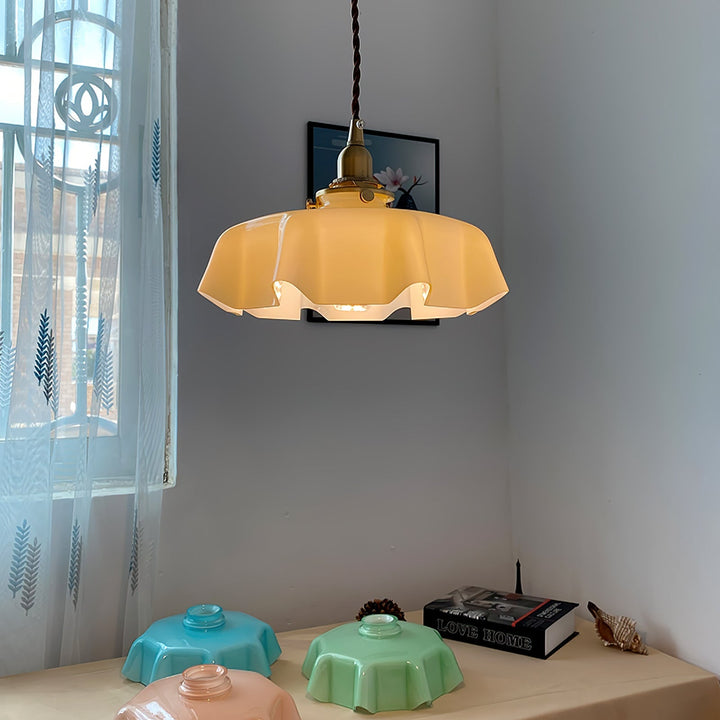 Ceramic Pendant Light 9.8 in x 5.1 in Adjustable Ceiling Indoor White Beige Pink Blue Vintage Lampshade | Kalsten