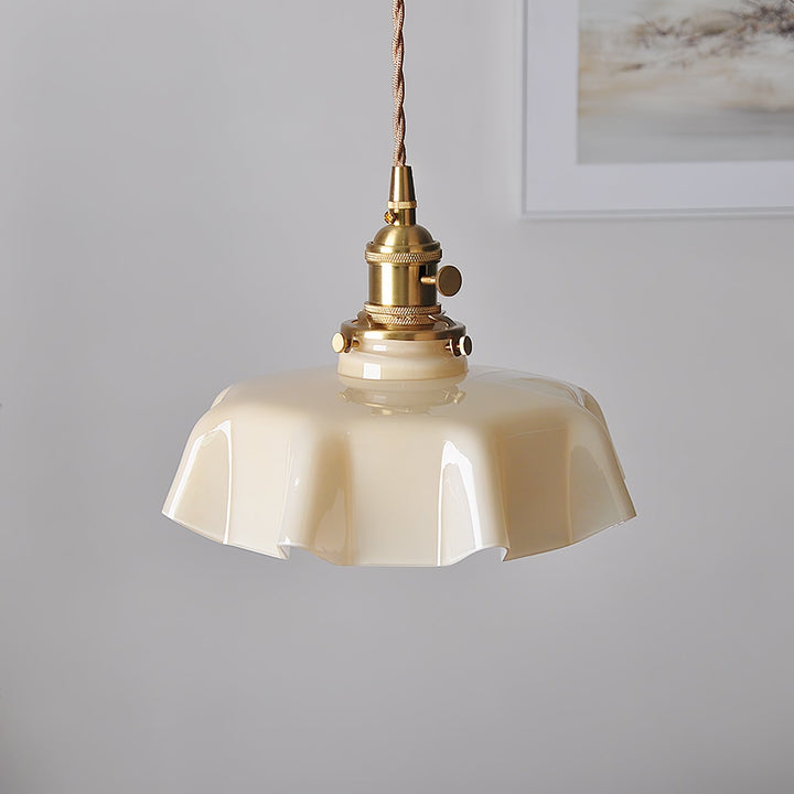 Ceramic Pendant Light 9.8 in x 5.1 in Adjustable Ceiling Indoor White Beige Pink Blue Vintage Lampshade | Kalsten