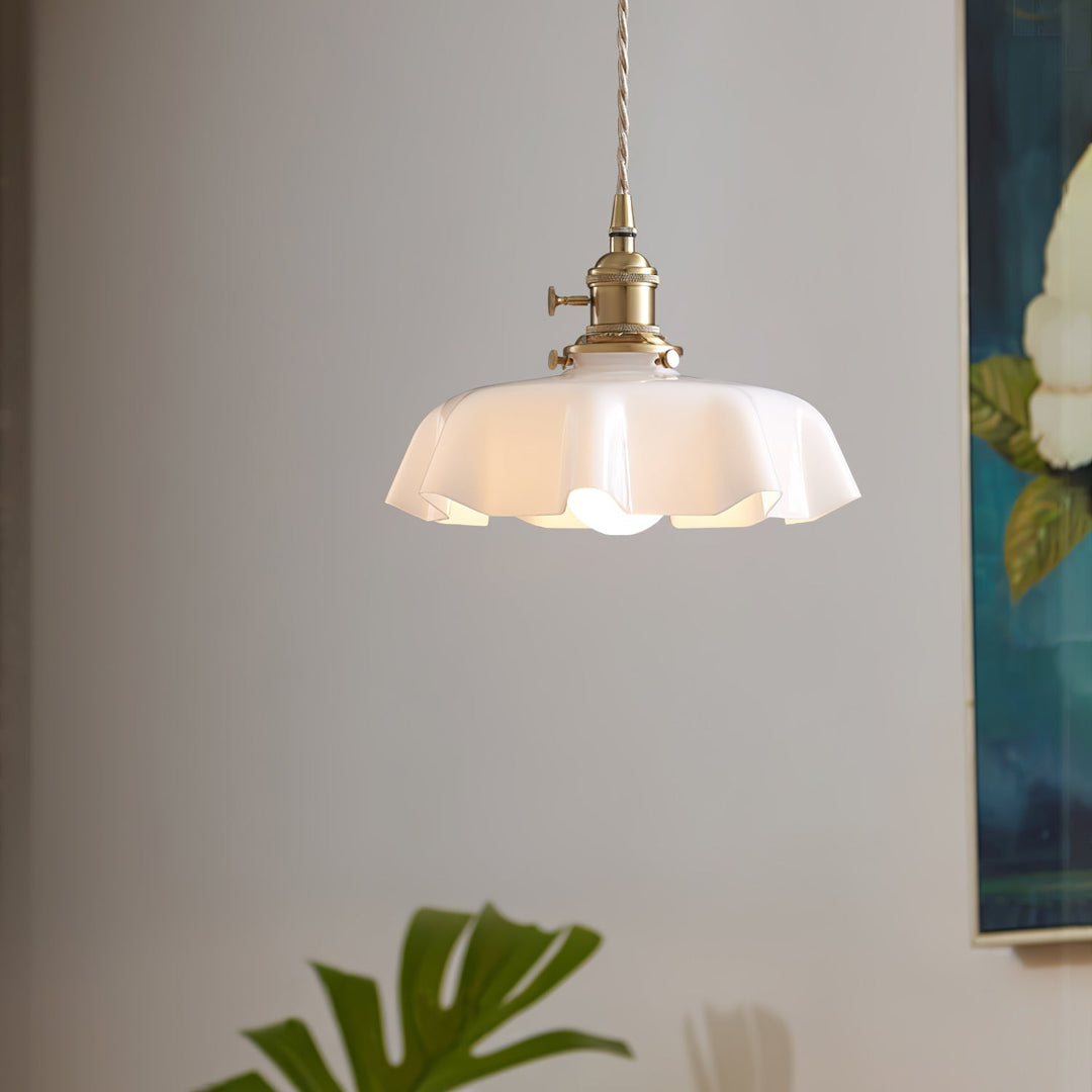 Ceramic Pendant Light 9.8 in x 5.1 in Adjustable Ceiling Indoor White Beige Pink Blue Vintage Lampshade | Kalsten