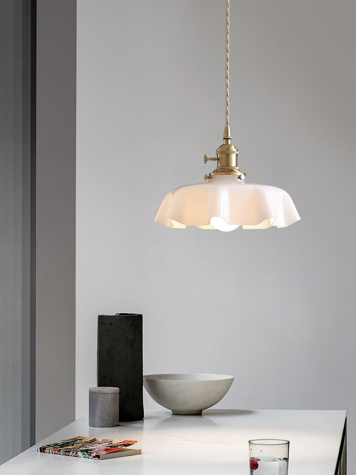 Ceramic Pendant Light 9.8 in x 5.1 in Adjustable Ceiling Indoor White Beige Pink Blue Vintage Lampshade | Kalsten