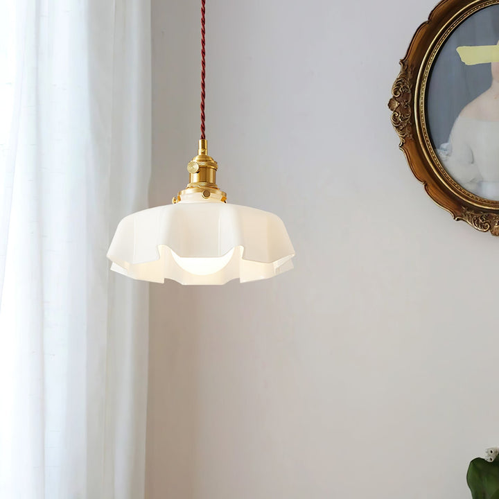 Ceramic Pendant Light 9.8 in x 5.1 in Adjustable Ceiling Indoor White Beige Pink Blue Vintage Lampshade | Kalsten