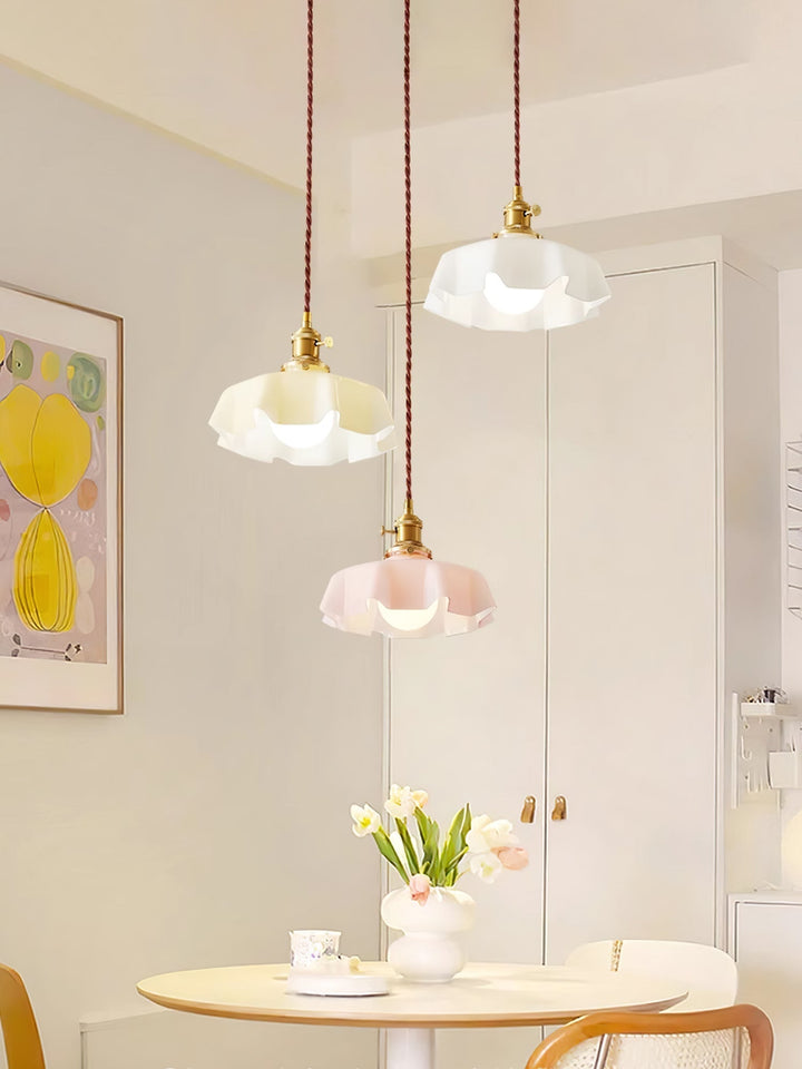 Ceramic Pendant Light 9.8 in x 5.1 in Adjustable Ceiling Indoor White Beige Pink Blue Vintage Lampshade | Kalsten